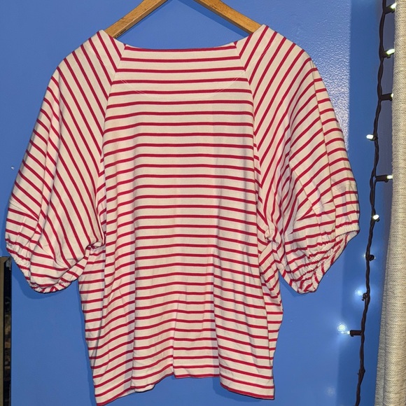 💓🤍🎈💭Chic Striped Blouse with Puff Sleeves - Picture 9 of 12